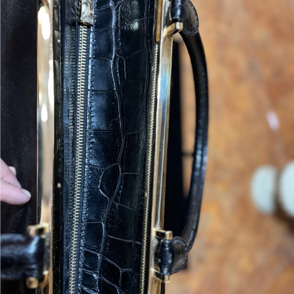 MICHAEL KORS LANA BLACK LEATHER CALF HAIR BLACK CROC ACCENT LARGE TOTE, Vintage - Picture 7 of 15